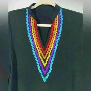 Women's Casual Boho Embroidered V-Neck Short Sleeve Shirt Fall Blouse